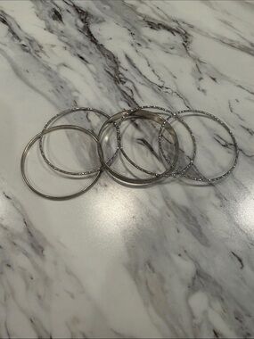 Silver Tone Crystal Accent Bangle Bracelet Set - 6 Pack